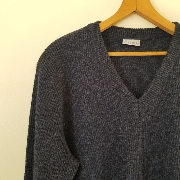 Vintage Ferretti Alpaca Blend Wool V-Neck Pullover Sweater Heathered Navy Size M - Picture 7 of 7